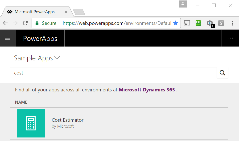 Search for Cost Estimator PowerApp
